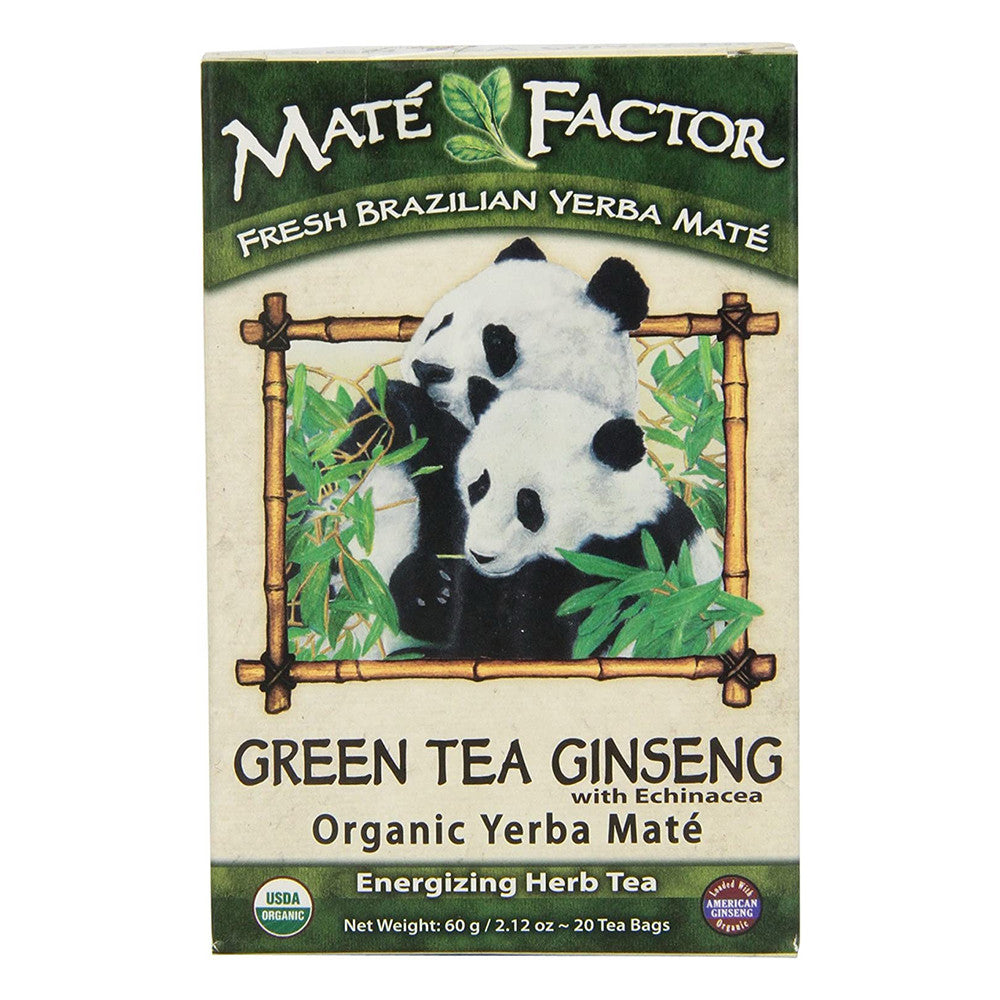 The Mate Factor Organic Green Tea Ginseng with Echinacea Tea, 20 Ea